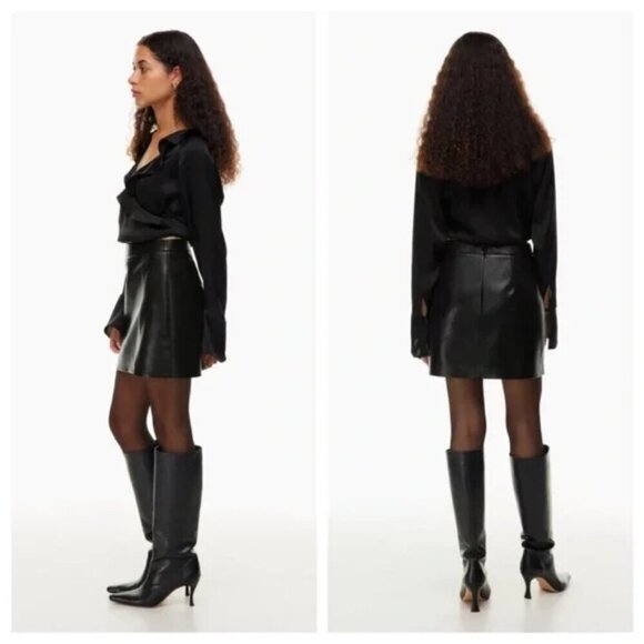 Aritzia Wilfred Patio Mini Skirt Vegan Black Leather Side Slit Size 8 - Picture 2 of 9